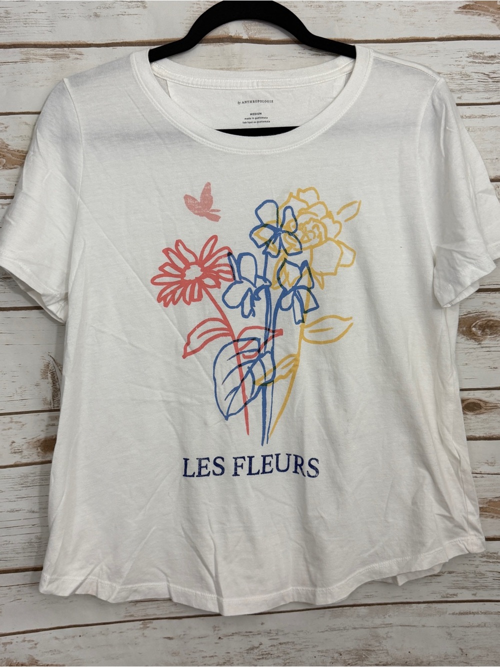 Anthropologie White Floral Short Sleeve Graphic Gee T-shirt M